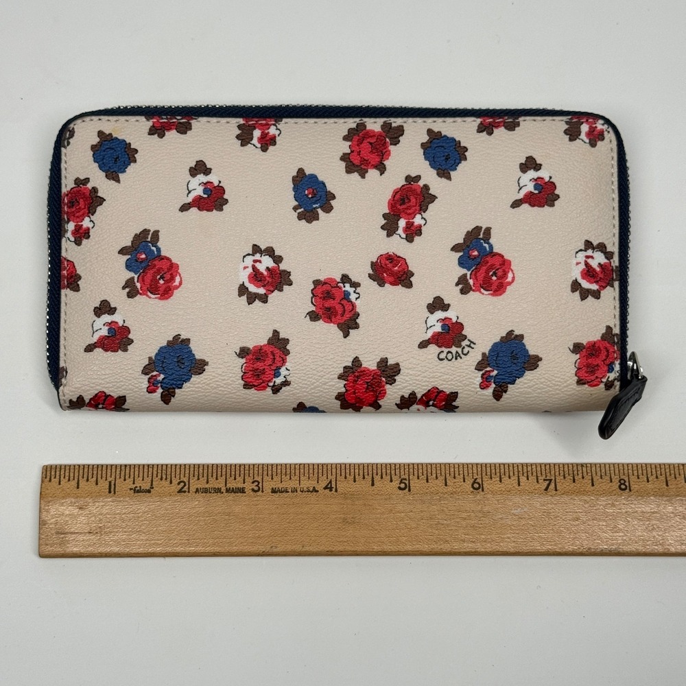 Coach Tea Rose Accordion Wallet Floral Coated Canvas Zip Around Coin Pocket - Picture 6 of 7